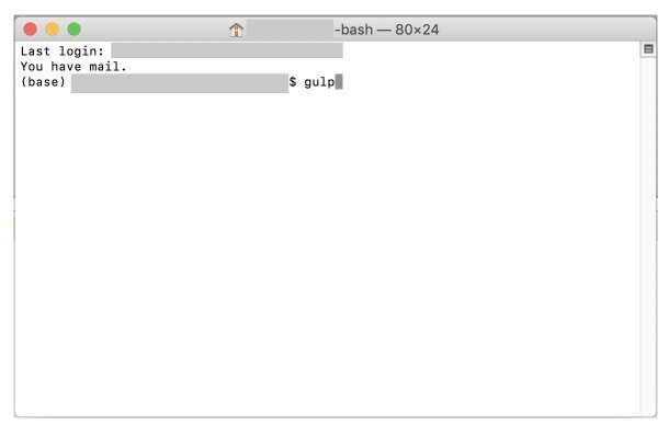 The Terminal on a computer with the word "gulp" typed in