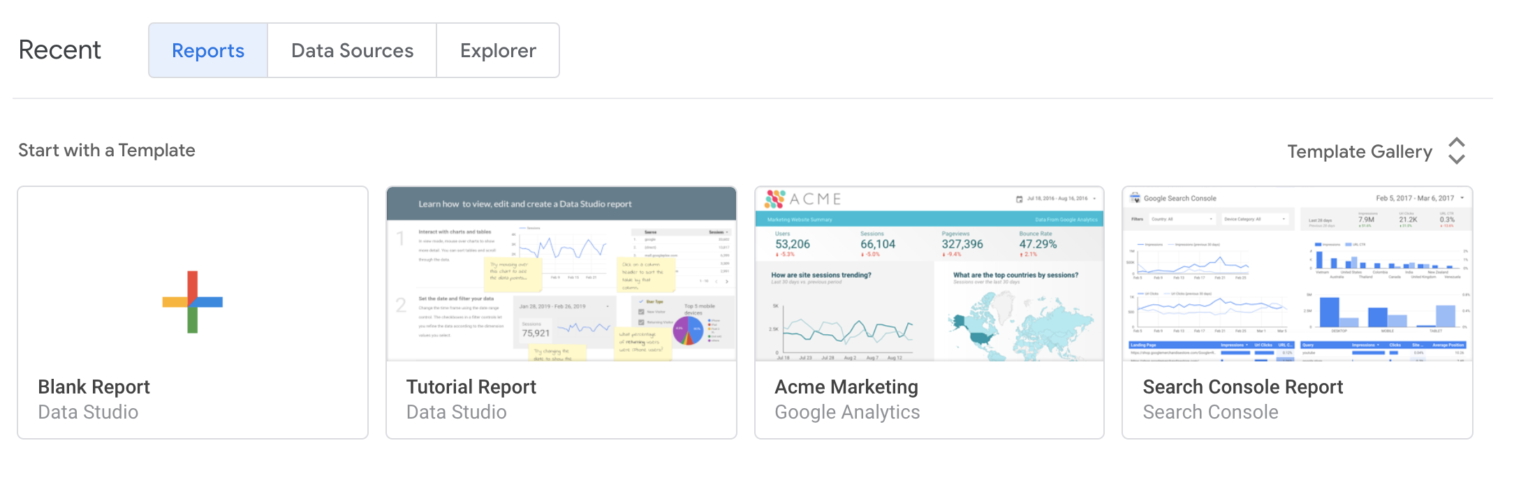 a view of the data studio templates