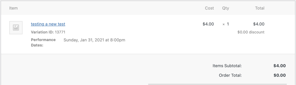 showing the variation of the product on the Order Page