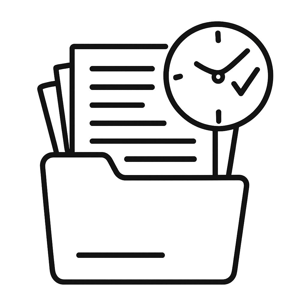 paper inside of folder with clock